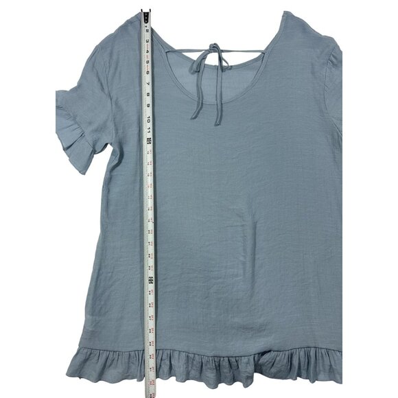 Cupshe Size L Womens Dress Light Blue Ruffle Hem Short Sleeve Blouse F  Rayon/Po - Picture 6 of 9
